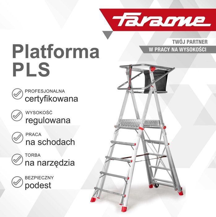 Podest roboczy FARAONE drabina magazynowa PLS 3 5 6 na schody składana