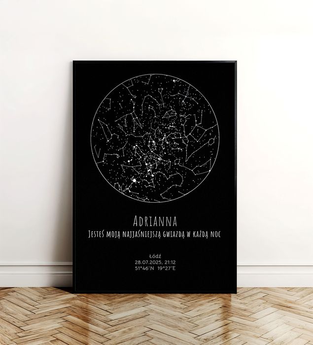 Mapa Gwiazd Personalizowany Plakat Mapa Nieba 50x70cm Czarne