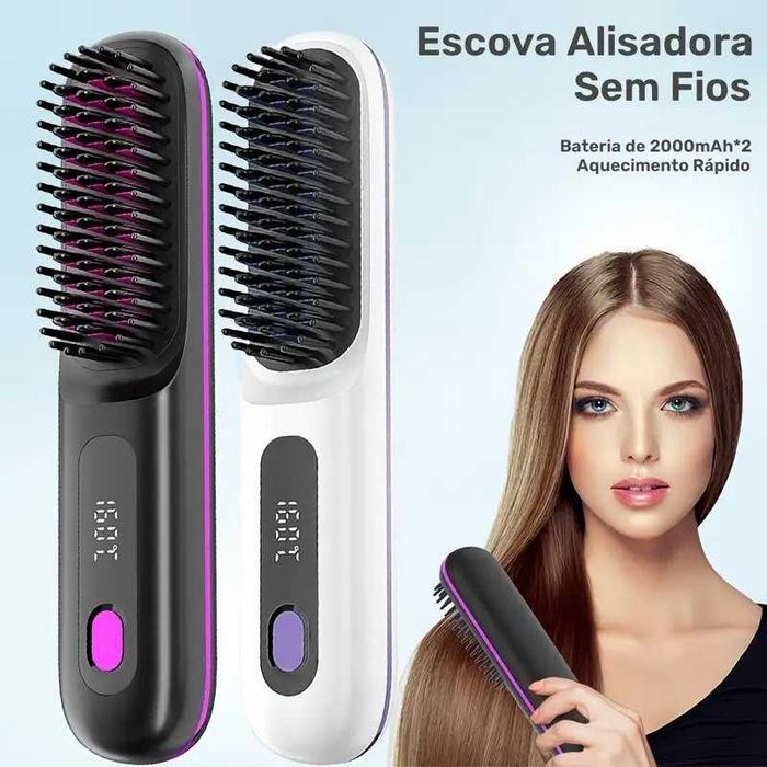 Escova alisadora cabelo. Portátil. USB. 3 níveis temperatura. Novo.