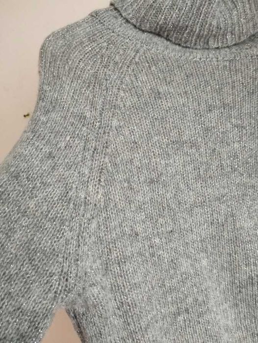 Sweter golf TU 36/S miękki 62% lamswool  szary + srebrna nić 3%