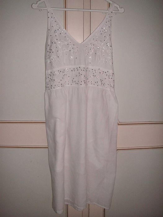 Vestido de Verão Branco e Verde e Branco Algodão ( Índia )