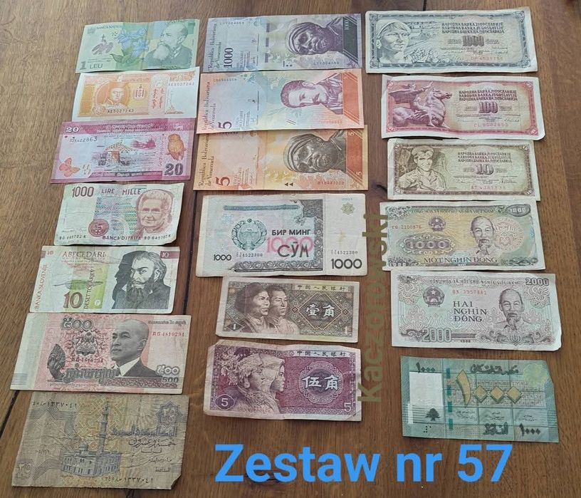 Banknoty zestaw nr 57 mix 19 sztuk
