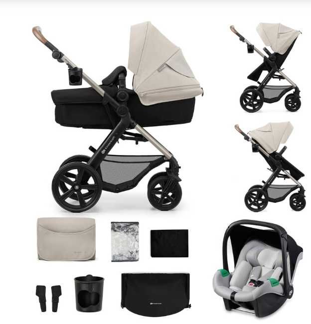Carrinho de Bebé Kinderkraft MOOV 2 3 em 1 desde o nascimento até 27 kg com rodas grandes amortecidas Cinzento