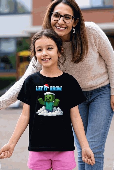 Koszulka dziecięca czarna –  minecraft świąteczna prezent święta 140