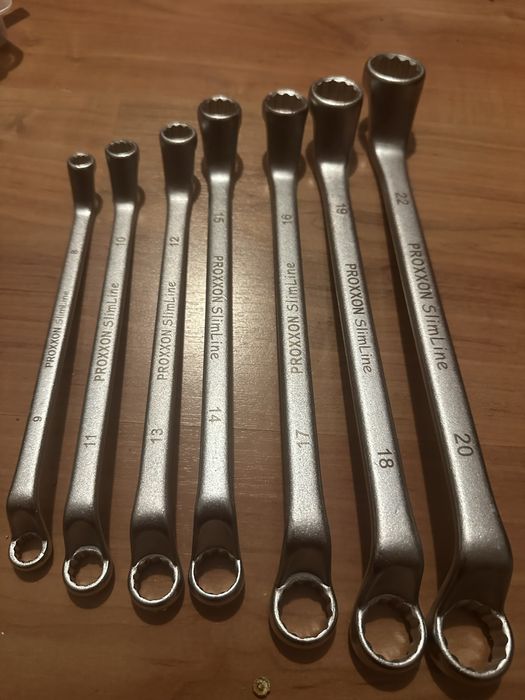 komplet 7 oryginalnych kluczy oczkowych wygiętych (tzw. klucze oczkowe głębokie / odgięte) uznanej marki PROXXON Slimline