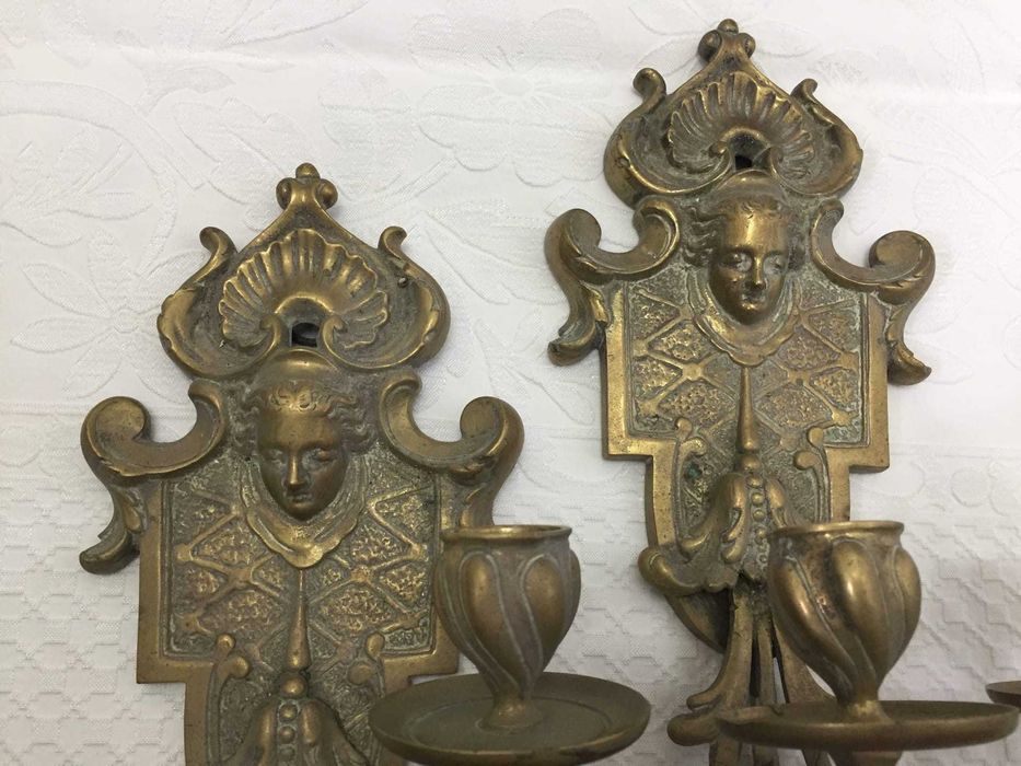 Castiçais de parede antigos em bronze