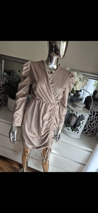 Sukienka połyskujący welur beż