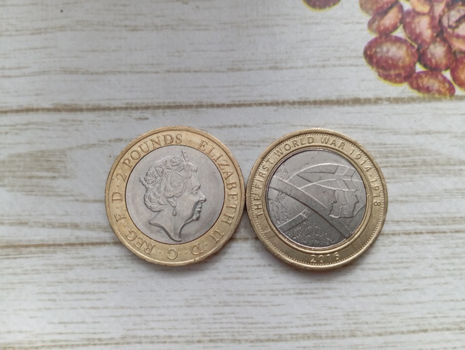 Монети. 2 фунта Велика Британія 2005,2007,2016. Перша світова.
