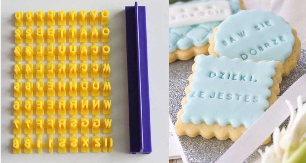 Alfabet stempel ciastka napisy litery nowy w opakowaniu