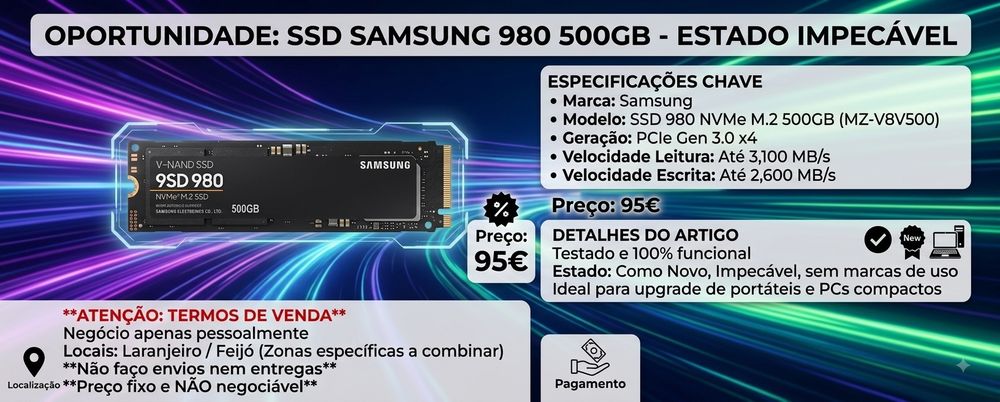 SSD Samsung 980 NVMe M.2 – 500GB-preço nao negociavel