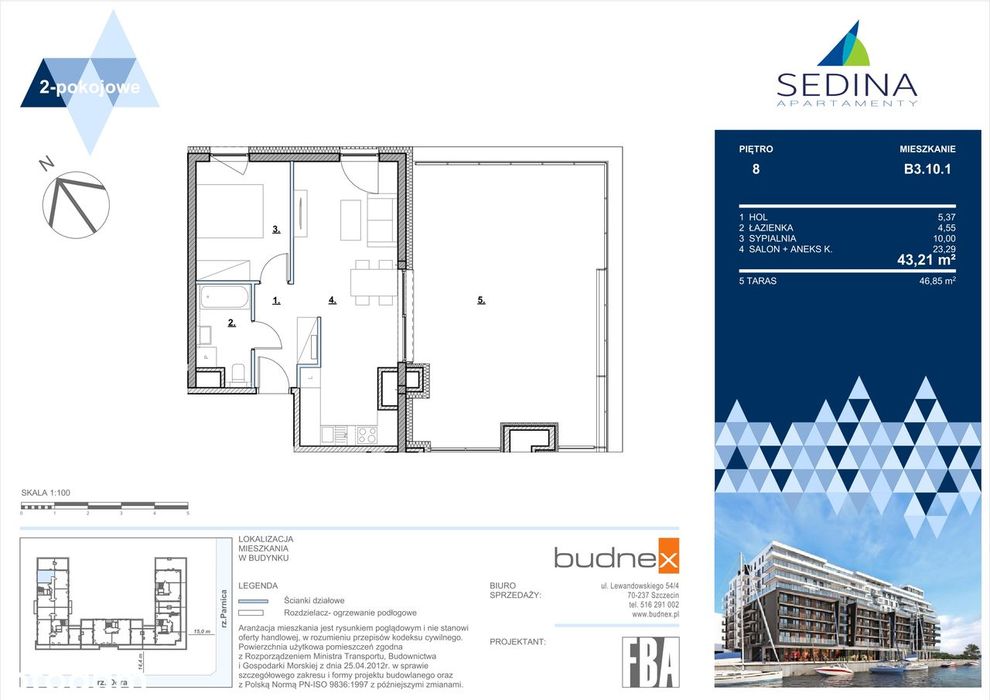 Sedina | apartament 2-pok. | B3.10.1 - Widok 2
