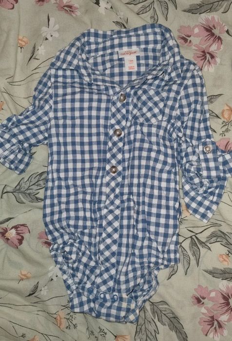 Koszulowe body chłopięce w kratkę niebieskie Cat&Jack 80