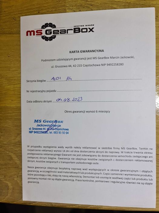 Skrzynia biegów Audi A4 A5 KMU manualna 3.0 TDI