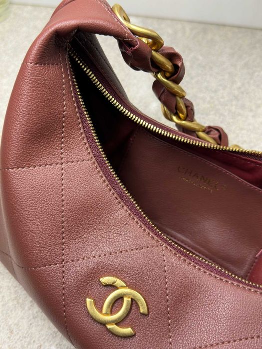 Сумка Chanel Hobo Бордова шкіряна / Женская бордовая сумка Шанель