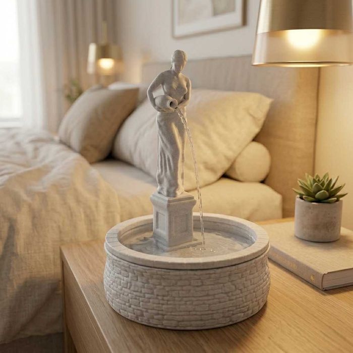 Fonte interior estilo mármore com estátua, presente único zen
