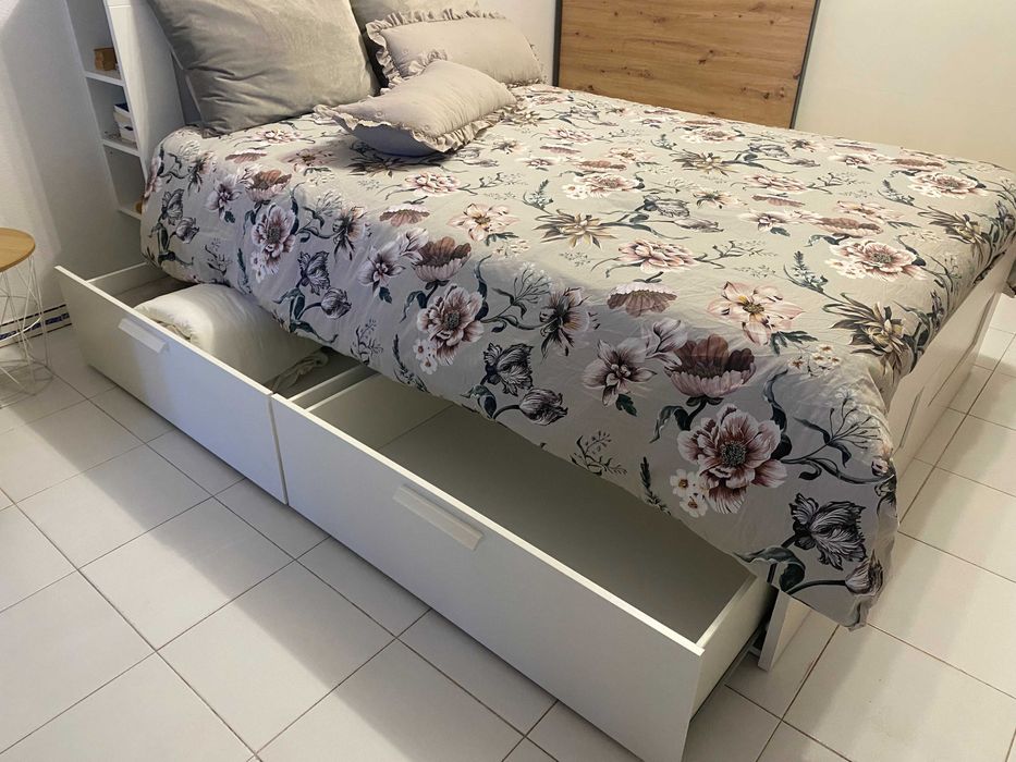 Cama c/arrumação e cabeceira - branca - Brimnes IKEA