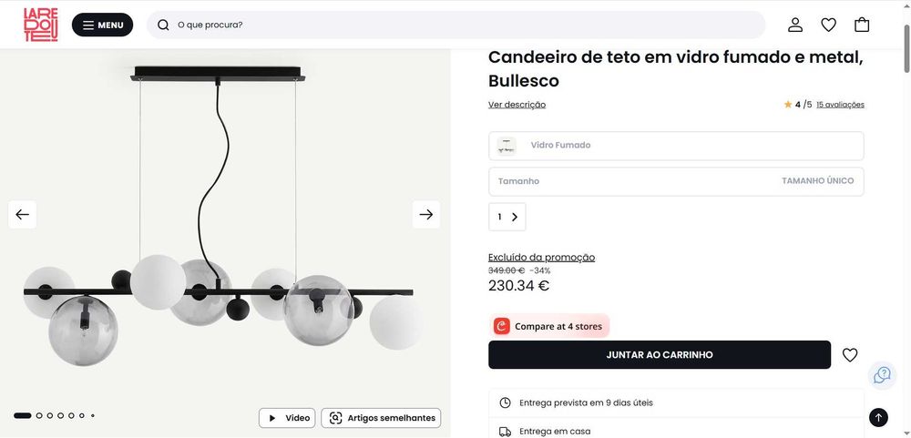 Candeeiro de teto de vidro e metal