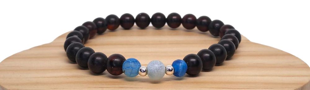 Bransoletka z bursztynu, BURSZTYN bałtycki wiśniowy, AGAT #1022