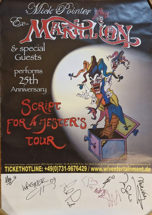 Marillion Mick Pointer plakat z autografami z trasy koncertowej. .
