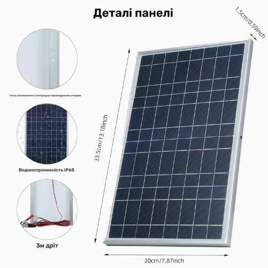 Сонячна панель 15 Вт щоб заряджати акумулятори.