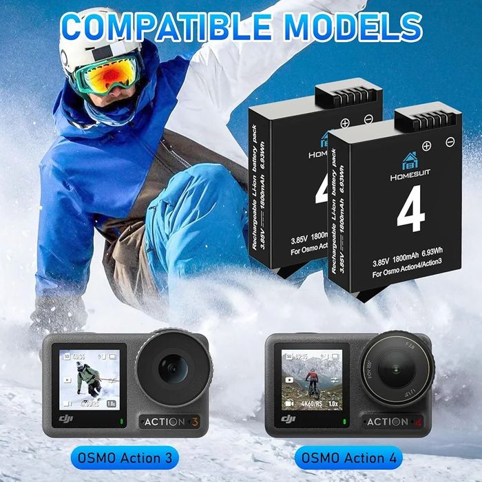 Zestaw 2x bateria Ładowarka do DJI Osmo Action 3-4 1800mAh