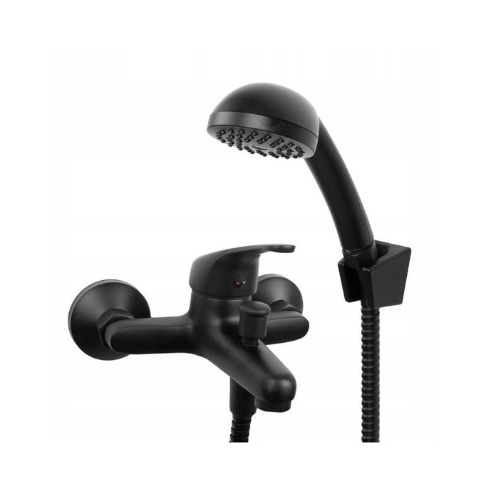 Bateria Wannowa Prysznicowa Ścienna Kran Do Wanny Wąż Czarny Loft