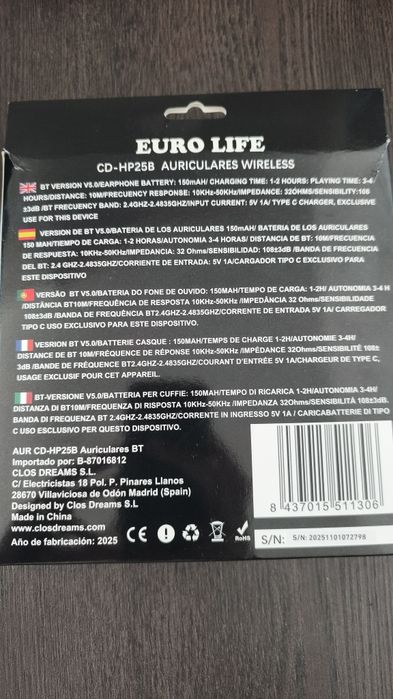 Auscultadores headphones Bluetooth Novos