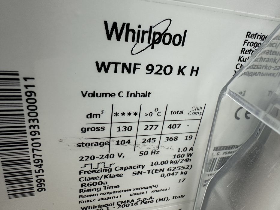 Whirlpool чорний 2 метра No Frost холодильник gw1929