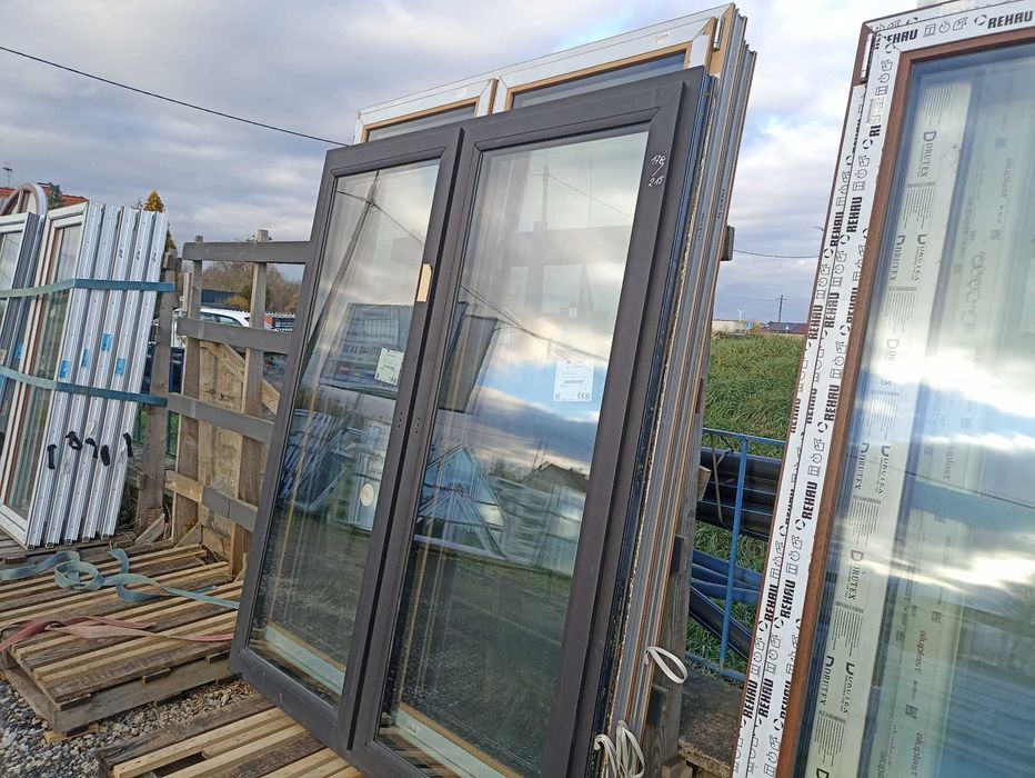 Okno pcv tarasowe 178/215 czarne trzy szybowe