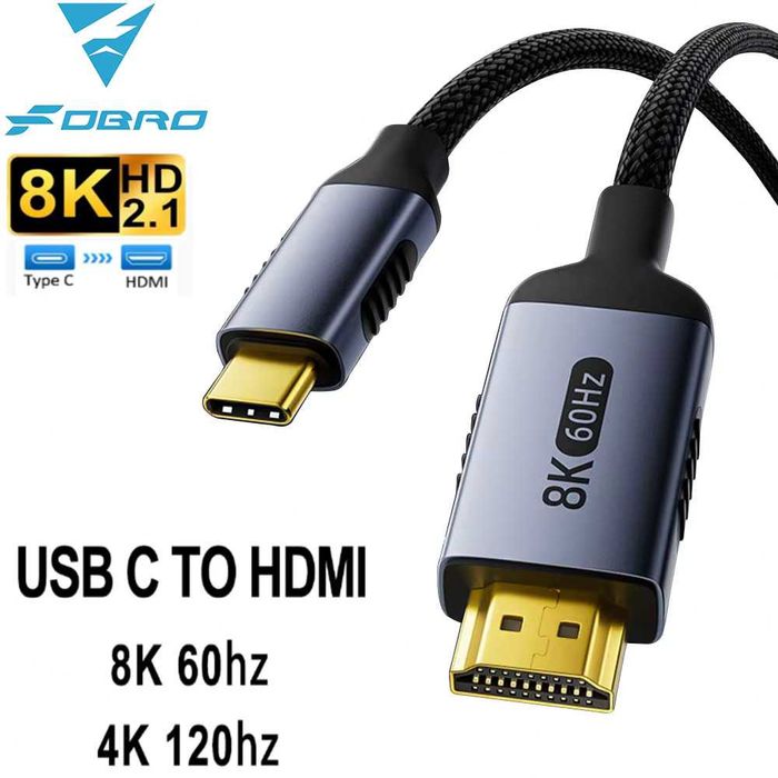 kabel USB-C HDMI 2m 4K_120Hz 8K_60Hz iPad TV MacBook Adapter FDBRO