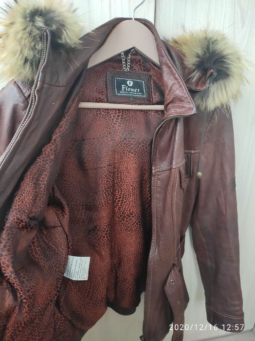 Куртка - натуральная кожа, мех - енот, Flower, Турция