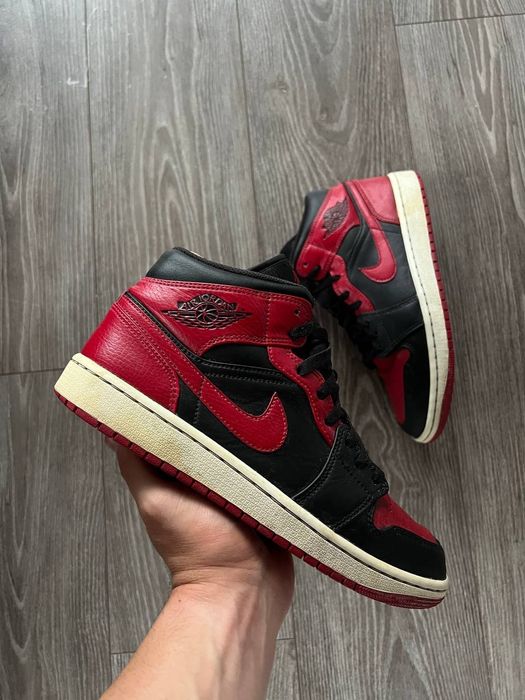 Sneakersy, Buty Nike Air Jordan 1 Mid Skórzane Streetwear Black Red