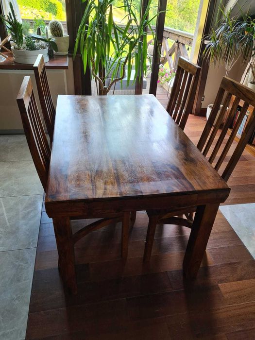 Stół drewniany kolonialny indyjski rozkladany 150x90 - 230x90 + 4 krze