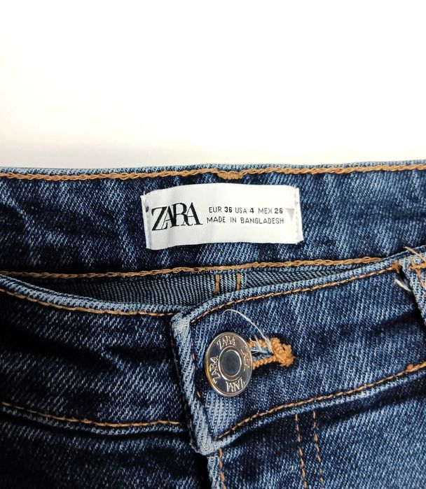 Granatowe spodnie jeansowe damskie rurki wysoki stan Zara S/36
