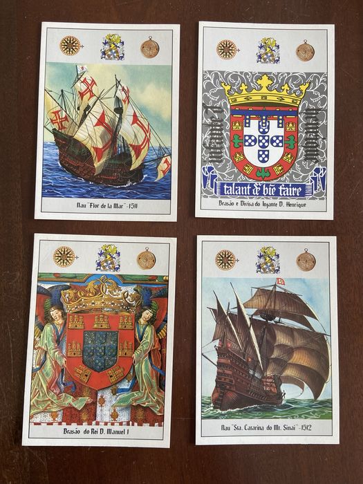 Conjunto de 4 postais da coleção Descobrimentos Portugueses