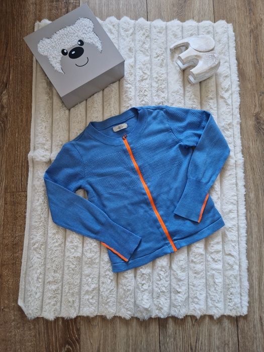 Cienki niebieski kardigan Mads Nørgaard | Teksturowany splot, pomarańczowy zamek r 104)