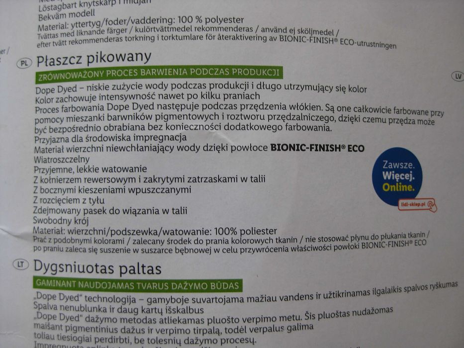 Płaszcz pikowany damski rozmiar EURO L 44/46