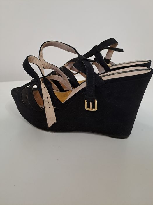 sandały Pull&Bear 39, platforma, czarny welur