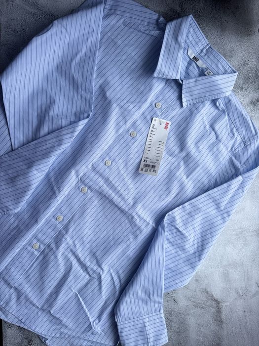 Бавовняна сорочка (у смужку) Uniqlo блакитна, розмір XS