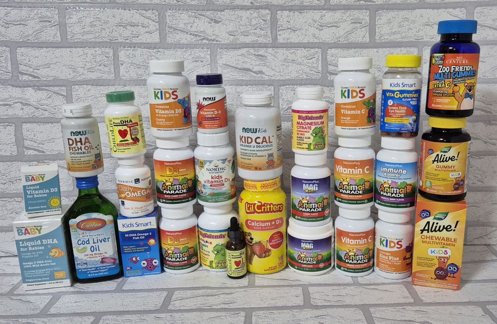 Омега3, вітамін C, D3, цинк, кальцій, магній, мультивітаміни для дітей