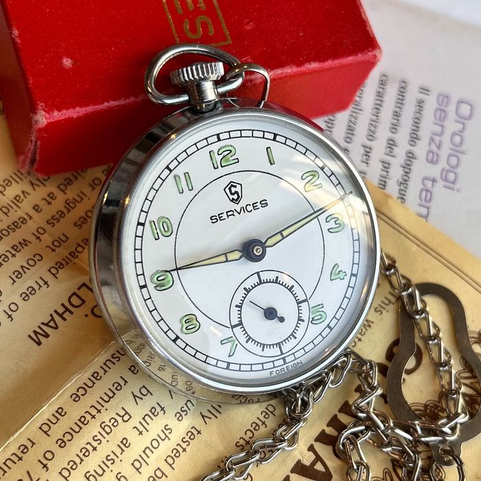 Lata 1950., Services. Zegarek kieszonkowy. Made in Great Britain.
