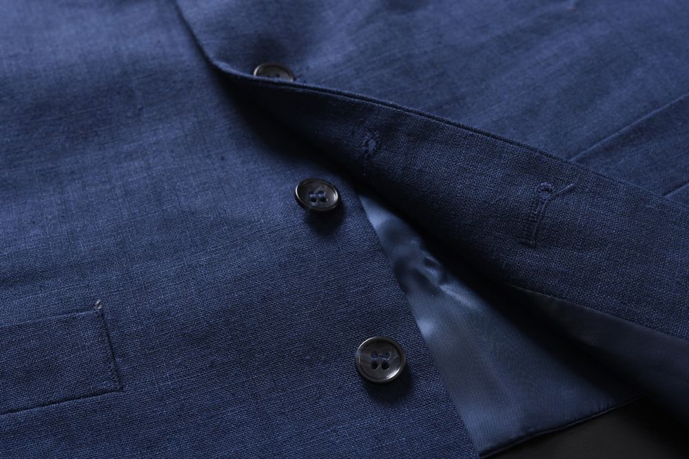 M&S granatowa kamizelka garniturowa z lnem elegancka Regular Fit r. 46