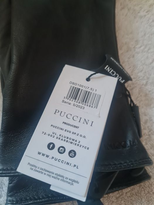 Damskie czarne rękawiczki skóra naturalna r.7,5 Puccini