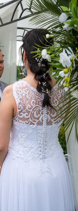 Suknia ślubna z muślinu z koronką 38/40 REGULACJA