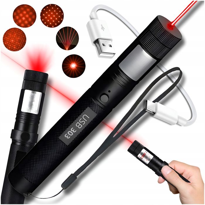 Wskaźnik Laserowy Laser Czerwony USB Mocny Pointer Duży Zasięg Akumul.