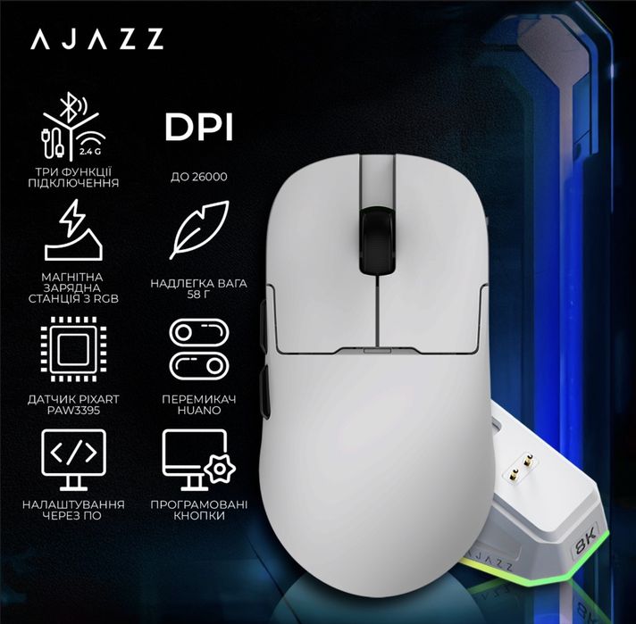 Ajazz AJ159 PRO PAW3395 8K безпровідна миша