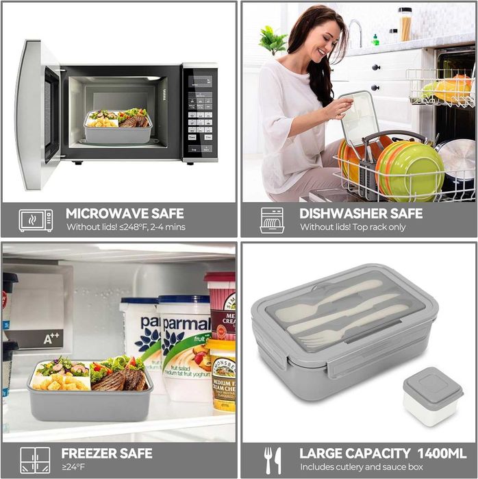 Lunch Box with Cutlery, Removable Divider, and 1400 ml Container64751450654209123