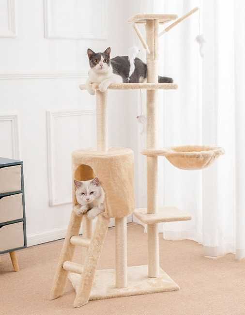 Drapak dla kota NOWY wysoki XXL beżowy stabilny 5 poziomów domek wieża