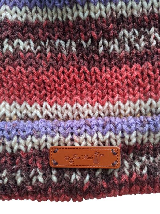 %WYPRZEDAŻ% Dwustronna, ciepła czapka we wzorki, z wełną, handmade