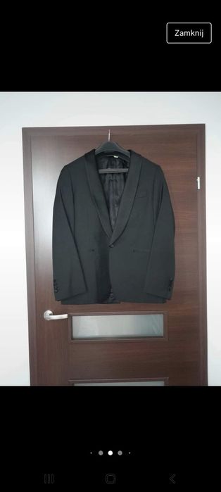 Czarny smoking ślubny (zestaw koszula, buty, mucha, spinki)